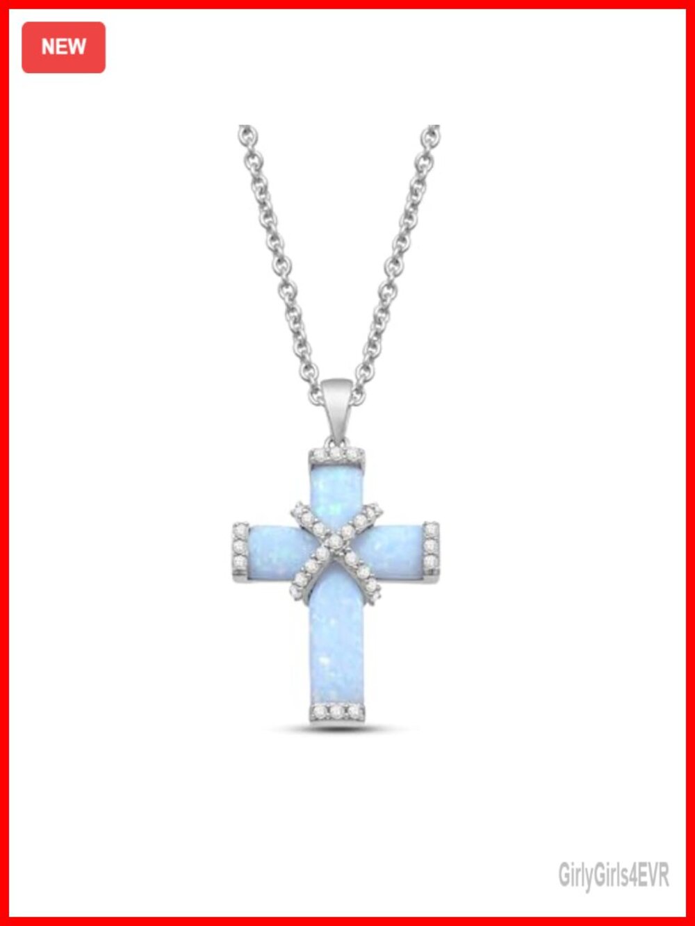 Sterling Silver Cross Pendant Necklace Created Opal White Sapphire
